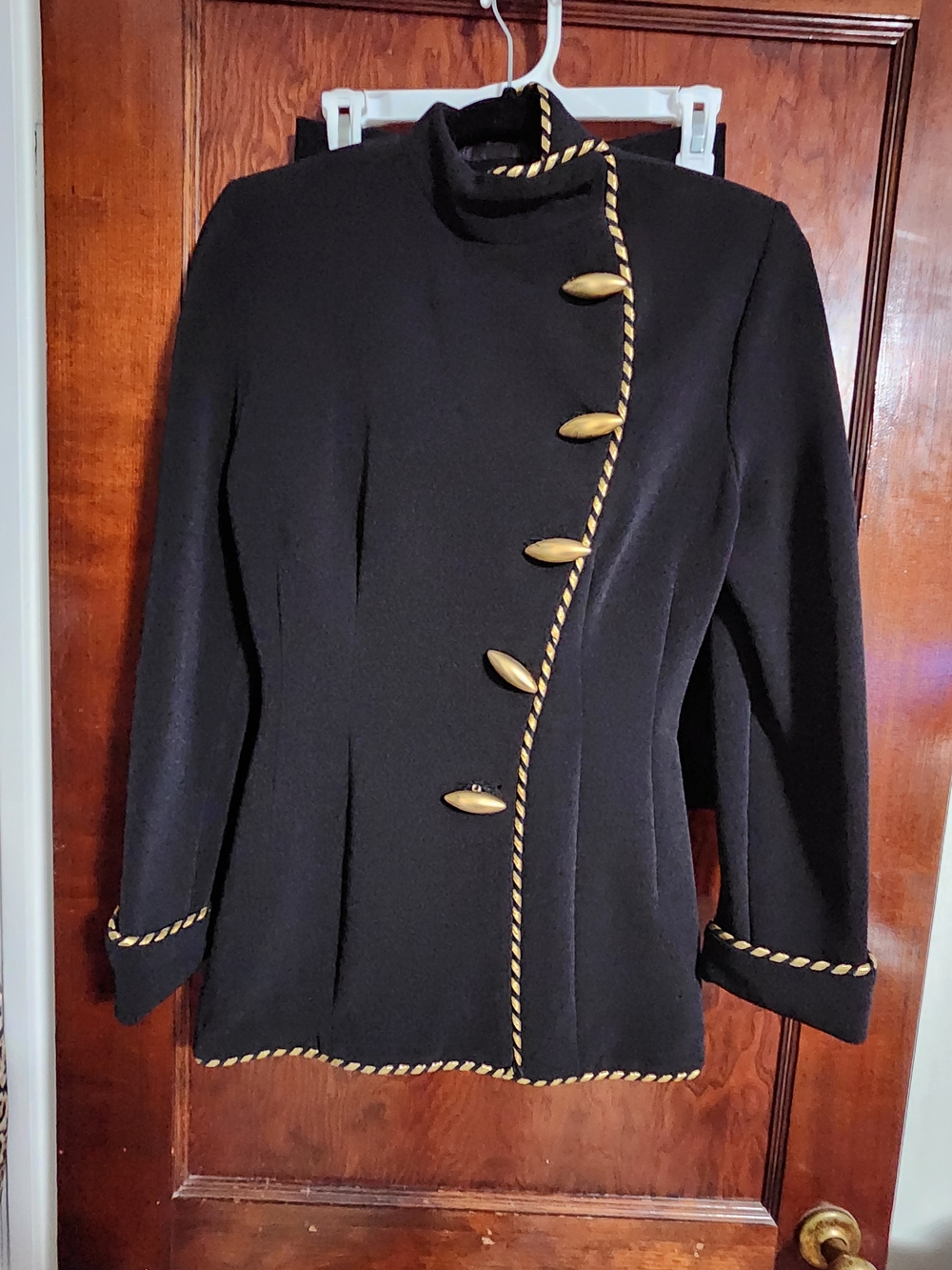 VTG Lillie Rubin Asymmetrical Gold Button Skirt Suit Set Black Petite EUC 80s 90